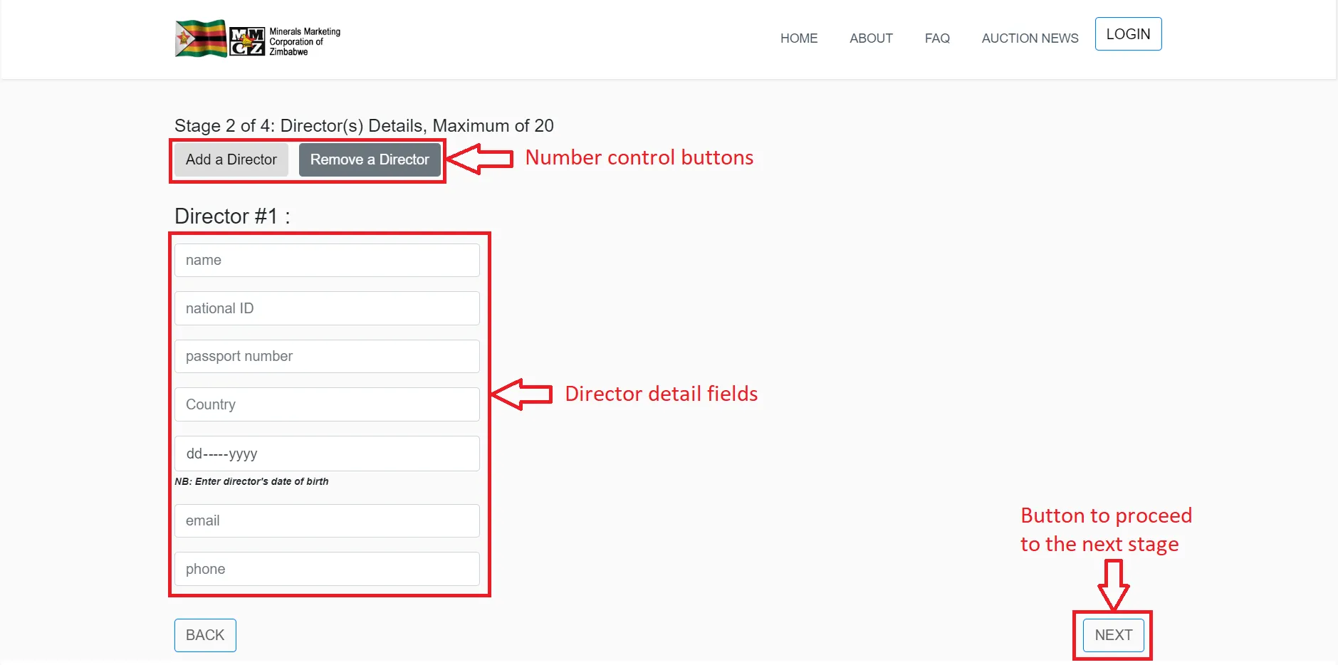 Figure 2.1 Stage 2 of the registration process: Directors