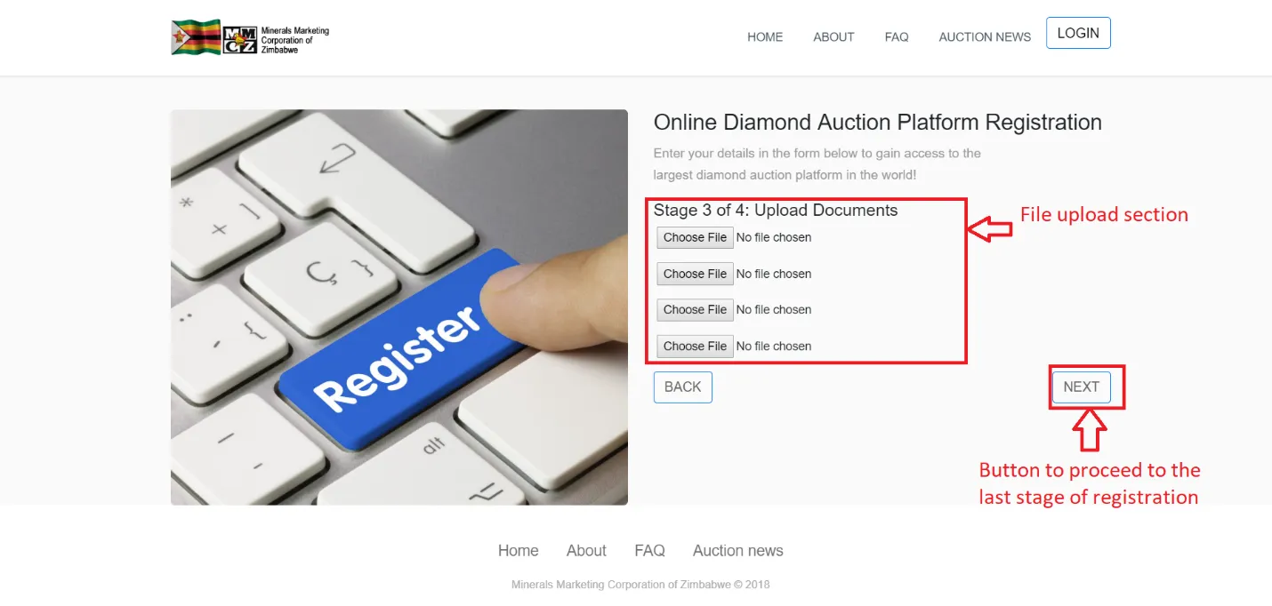 Figure 2.2 Stage 3 of the registration process: Document upload