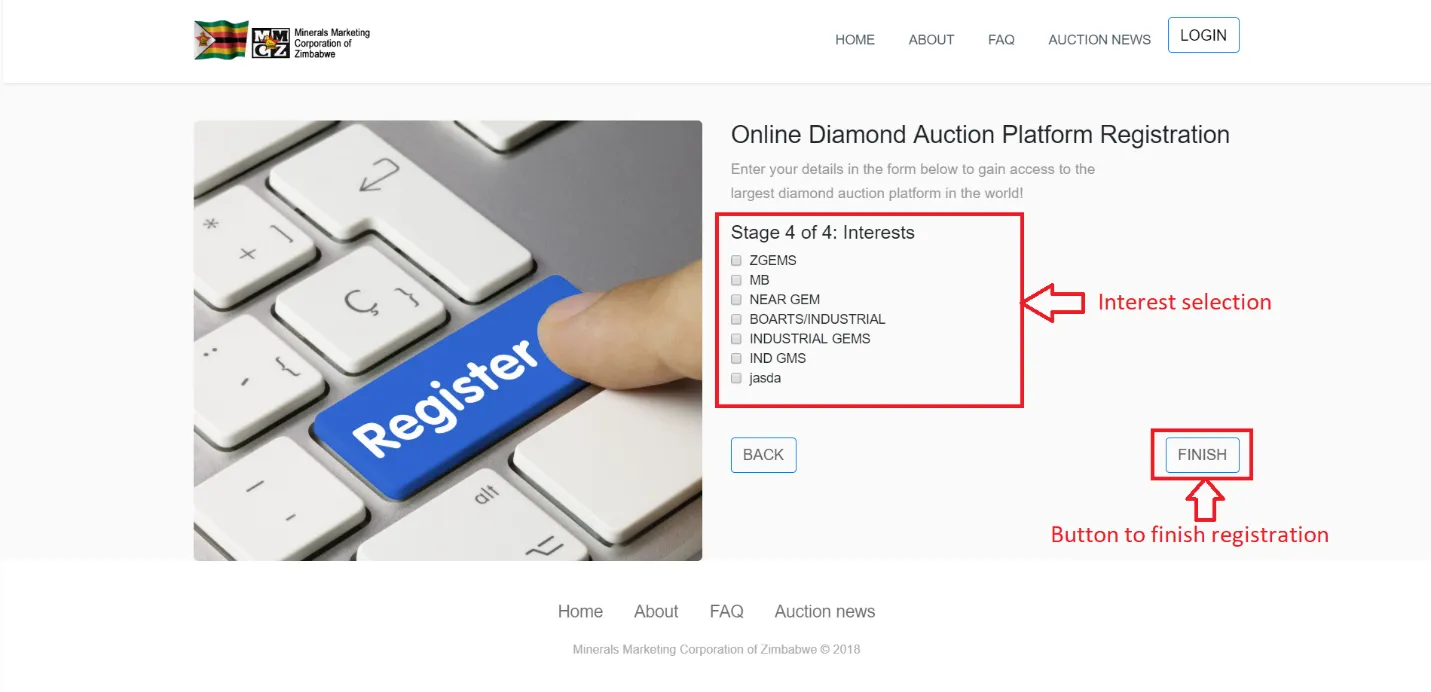 Figure 2.3 Final stage of the registration process: Interests