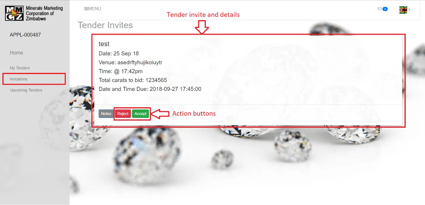 Figure 2.5 Tender invite page