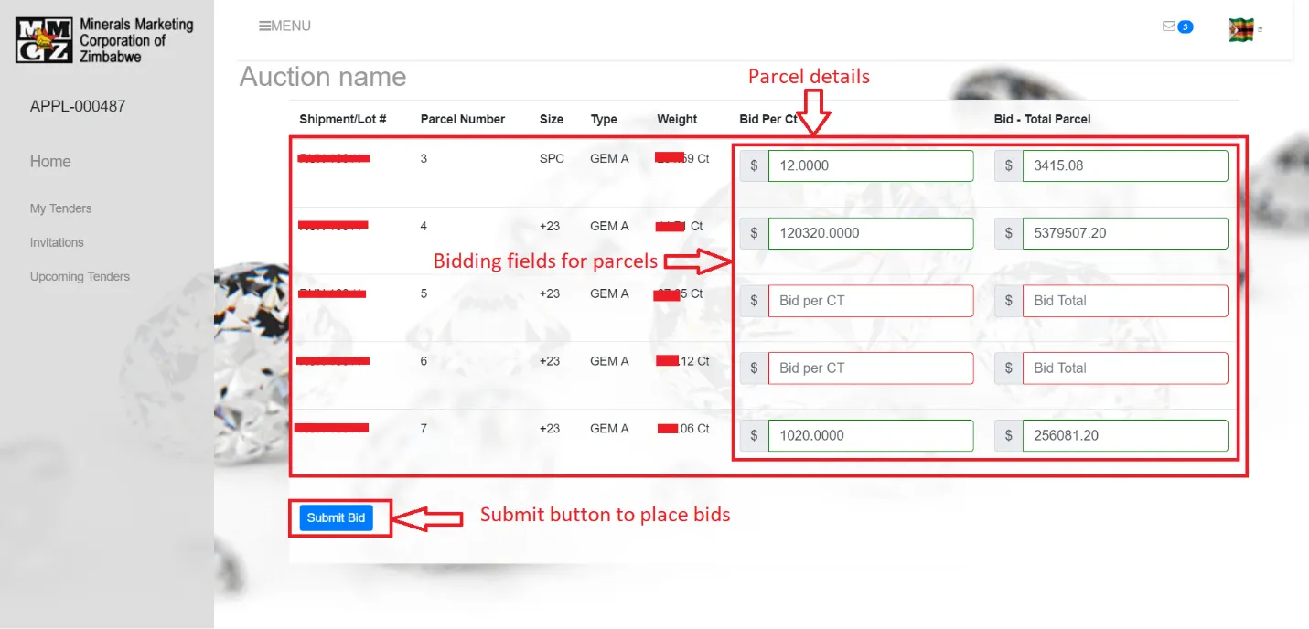 Figure 2.7 Bidding page