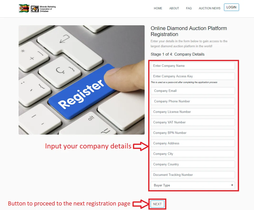 Figure 2 First stage of registration: Company details